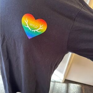 Unisex Adult Black Xtra Long T-Shirt with Wyld Edibles Rainbow Heart